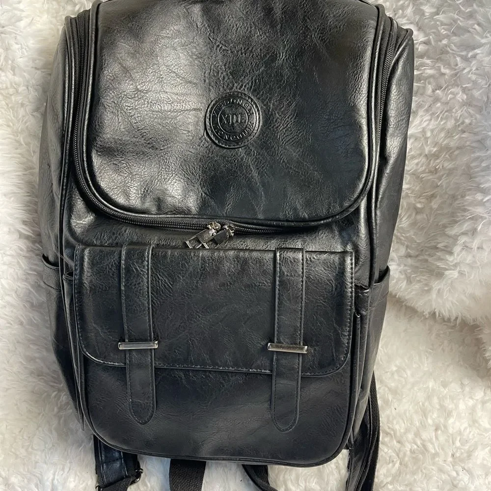 Unisex XDL vintage Black Faux leather large backpack slim laptop backpack